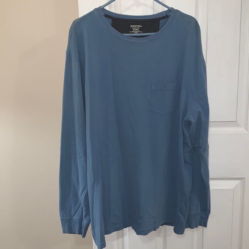 Men’s XLT St. John’s Bay Blue Sueded Jersey Long Sleeve Shirt with Front Pocket
